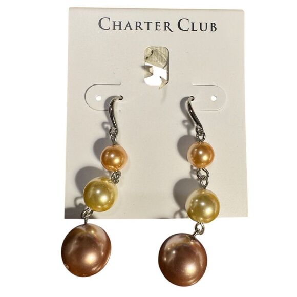Charter Club imitation Pearl Drop 2” Earrings - Picture 2 of 3